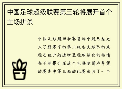 中国足球超级联赛第三轮将展开首个主场拼杀