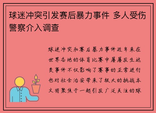 球迷冲突引发赛后暴力事件 多人受伤警察介入调查