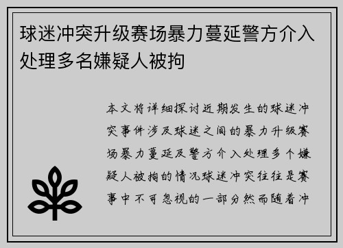 球迷冲突升级赛场暴力蔓延警方介入处理多名嫌疑人被拘