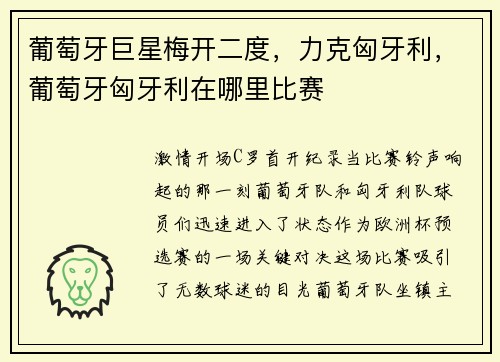 葡萄牙巨星梅开二度，力克匈牙利，葡萄牙匈牙利在哪里比赛